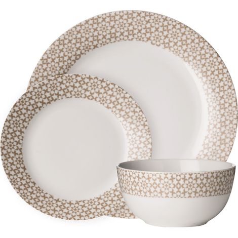 Interiors By Premier Durable Casablanca 12 Piece Natural Dinner Set, Stylish Set For Dinner, Contemporary Design Crockery Set (1/5)