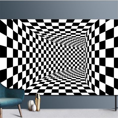 Tapis de sol à carreaux noirs et blancs en 3D avec effet visuel, idéal pour la chambre d'enfant ou la chambre de bébé. (1/5)