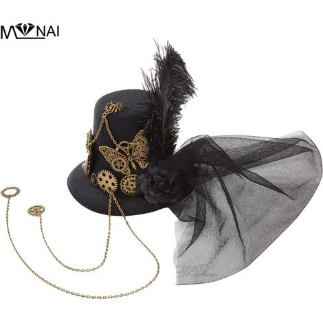 Steampunk hat, gothic top hat, hair clip, mechanical gear chain hair clip, retro lolita performance prop (1/5)