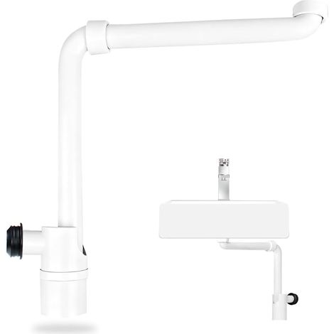 1 1/4 Pouce Siphon Lavabo, Siphon Evier Gain de Place Réglable à 360°, Syphon Lavabo Salle de Bain, Evacuation Lavabo pour Cuisine (Blanc, Plastique) (1/5)