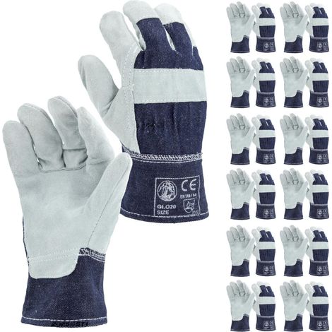 STI Guanti Crosta Bovino e Cotone Antinfortunistica lavoro meccanica 7 S ( Pacco da 12pz )