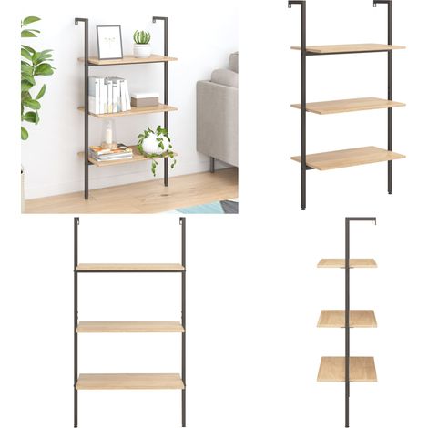 Étagère inclinée 3 niveaux Marron clair et noir 64x35x120,5 cm - Bibliothèque - Étagère Murale - Meuble Rangement - Étagère Inclinée - Décoration Intérieur - Home & Living (1/5)