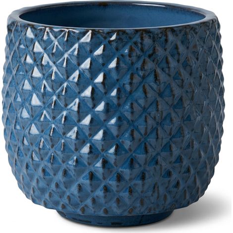 Pot grande taille d'extérieur MARS 45x45cm bleu antique, fait main en terre cuite émaillée, résistant au gel (1/3)