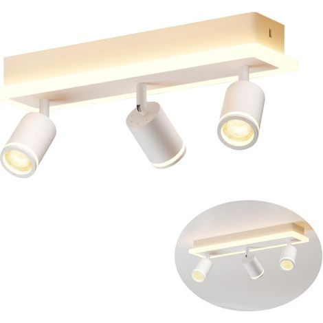 LED Ceiling Light with 3 Spots, White GU10 Ceiling Light Fixture, Rectangular Base with Integrated Light Bar, Suitable for Living Room (Bulbs Not Included) (1/5)