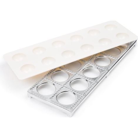 Moule à ravioli - Planche à ravioli - Métal - Forme à ravioli - Moule à boulettes avec 12 trous - Planche à ravioli - Convient pour fabriquer des ravioli italiens - 30,2 x 10,6 x 2 cm - Argent (1/5)