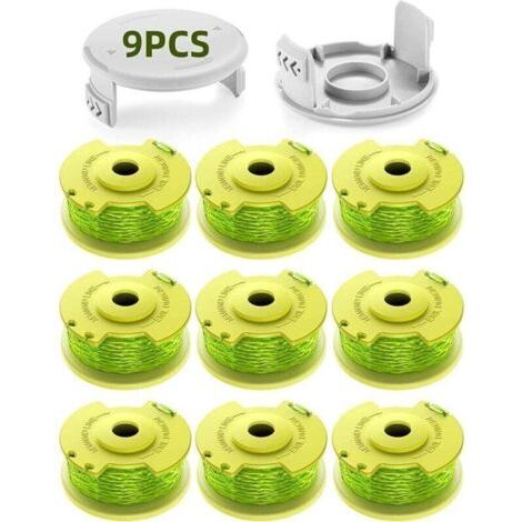 Lot de 11 bobines de rechange pour débroussailleuses Ryobi One+ 18 V, 24 V et 40 V, diamètre 2 mm et longueur 3,4 m. Débroussailleuses de rechange AC14RL3A (9 bobines, 2 C) (1/4)