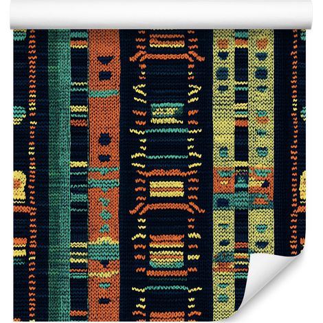 Bunte Stricktapete in Schwarz und Meer für Wohn- und Schlafzimmer, 50 x 1000 cm (1/5)
