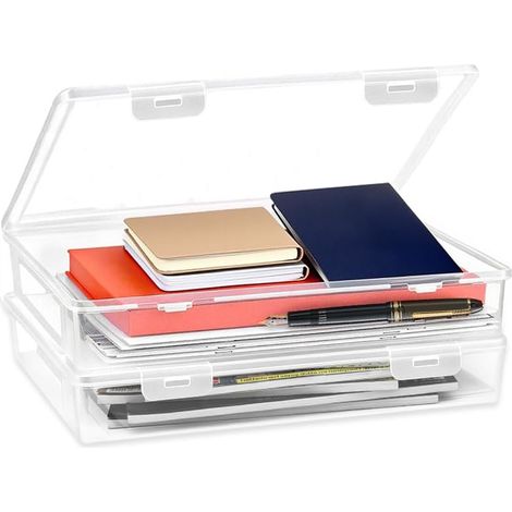 Aufbewahrungsbox mit Deckel Flach, Dokumentenbox A4 Stapelbare Stapelbare Durchsichtige Stiftebox Plastikbox Stift Organizer Aufbewahrungsboxen für Dokumente Zeitschriften (1/5)