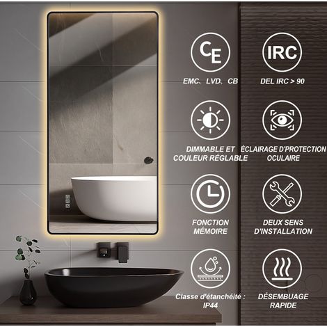 Grande specchio LED bagno 120x60x3 cm in alluminio nero antiappannamento – MEUBLIV (1/5)