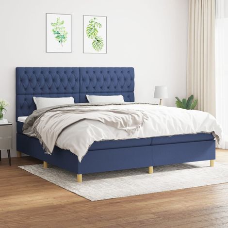 Sommier à lattes de lit avec matelas Bleu 200x200 cm Tissu (1/5)