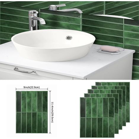 Crédence Adhésive 3D Vert - Lot de 4 Revêtements Muraux Imperméables et Personnalisables pour Rénovation et Décoration de Cuisine et Salle de Bain (1/5)