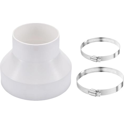Réducteur de Conduit - 1 Pièce - Plastique Blanc - 150mm à 100mm - Ventilation Universelle - Avec Colliers Inox (1/5)
