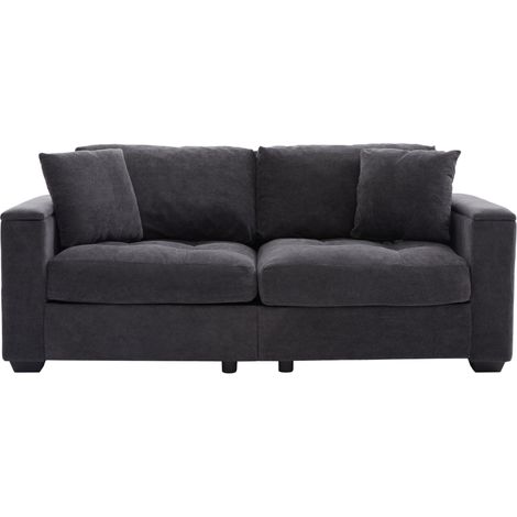 Divano 2 posti moderno 180 cm grigio scuro in ciniglia con contenitore e 2 cuscini (1/5)