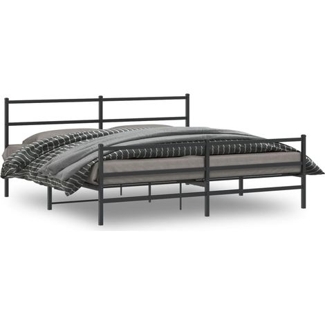 Bettgestell mit Kopf- und Fußteil Metall Schwarz 200x200 cm