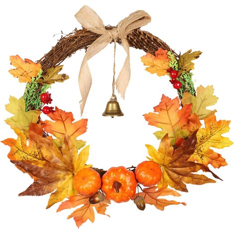 Guirlande Florale - Couronne Décorative en Feuilles d'Érable - Décoration Murale en Lin Tressé - 40 x 40 cm - 1 Pièce (1/3)