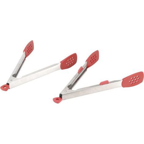 Pinces à nourriture en acier inoxydable 2 pièces pour steak, salade, barbecue - Outil de cuisine rouge (1/5)