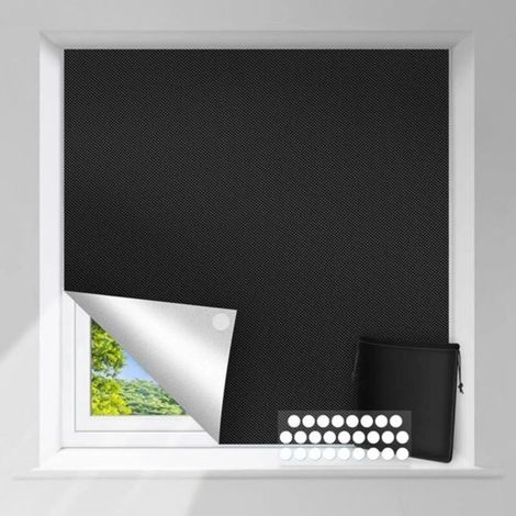 Tissu occultant noir portable et découpable, sans perçage - Revêtement 100 % occultant et isolant thermique - Idéal pour les voyages et la maison - 150 x 200 cm (1/5)