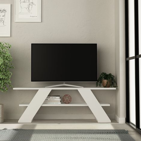 Decortie Farfalla Moderner TV-Ständer Multimedia-Center TV-Element Weiß Mit Einlegeböden 120cm