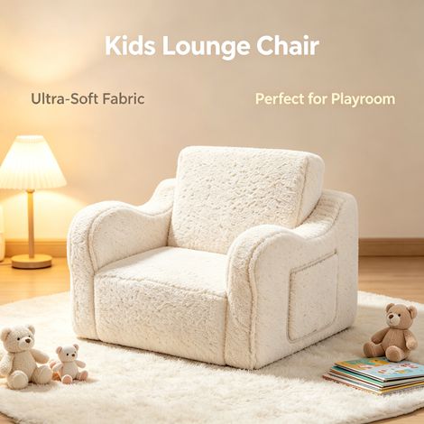 Fauteuil enfant convertible 2 en 1 en mousse avec revêtement sherpa doux, canapé de jeu confortable pour enfants, beige (1/4)