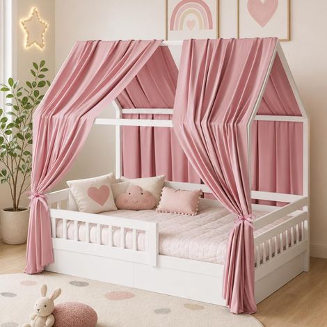2 Pack Muslin Bed Canopy Soft Canopy for Home Bed, Canopy for Girls and Boys Bed Canopy, Nursery Decoration, 135 x 350 cm, Pink (1/5)