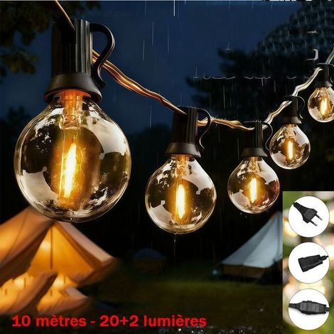 Guirlande Guinguette Exterieure G40,10M Guirlande Lumineuse Extérieur avec 20+2LED Ampoules Imperméable,Blanc Chaud Chaîne Lumiere (1/5)