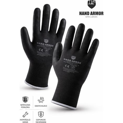 Guantes de trabajo Pruspol negros de precisión con revestimiento de poliuretano, 1 par - Talla 11-XXL (1/4)