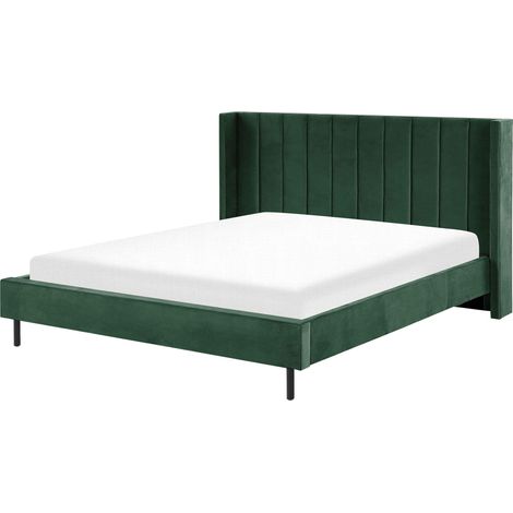 EU Super King Size Bed Frame 6ft Dark Green Velvet Slatted Base VILLETTE