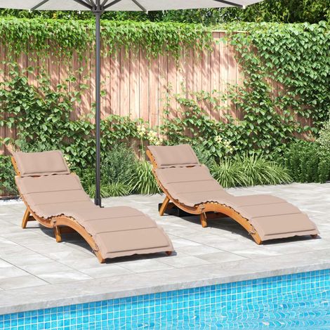 Chaises longues avec coussins lot de 2 taupe bois massif acacia