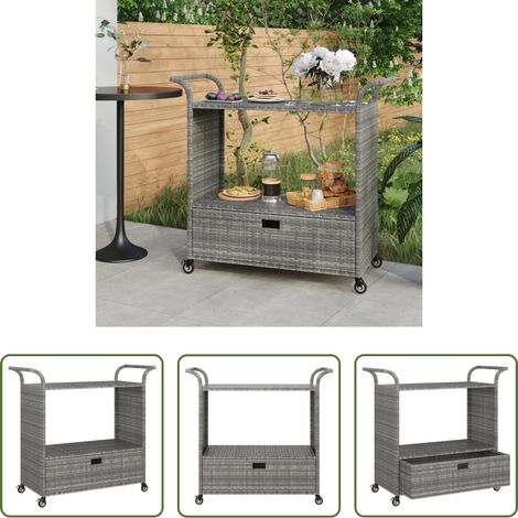 Gartenbarwagen - Barwagen mit Schublade Grau 100x45x97 cm Poly Rattan (1/5)
