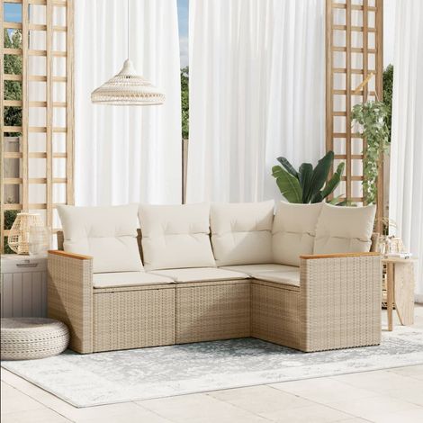 vidaXL 4-tlg. Garten-Sofagarnitur mit Kissen Beige Poly Rattan (1/5)