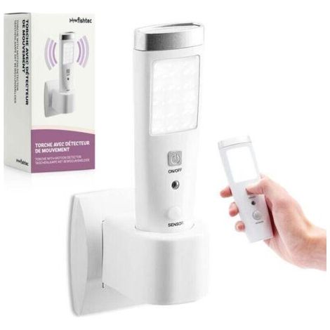 Lampe Torche LED,Lampe de poche à induction d'urgence Lampe Torche à Détecteur de Présence Angle Détection 60° 15 LED Rechargeable Batterie Blanc (1/3)