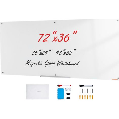 Organisation Efficace et Mémo Tableau Magnétique Effaçable en Verre Trempé 182,9x91,5 cm Mural Bureau Salle de Réunion (1/5)