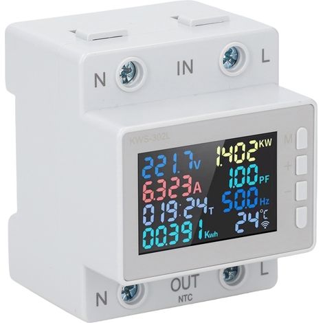 Compteur energie monophase ecran LCD couleur multifonction voltampèremètre sécurité coupure 63A matériau ABS (1/5)
