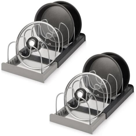 Ensemble de 2 supports réglables pour couvercles de casseroles, organisateur de couvercles de cuisine, extensible, parfait pour les casseroles, poêles et couvercles (1/5)