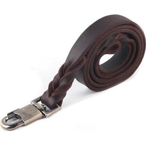 Braided soft leather dog collar and leash - 2.5 x 120cm - Perfect for small breeds (1/4)