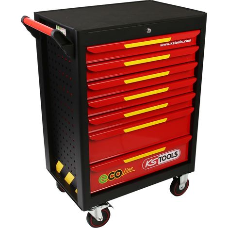 KS Tools ECOline Werkstattwagen SCHWARZ/ROT/GELB mit 7 Schubladen (1/5)