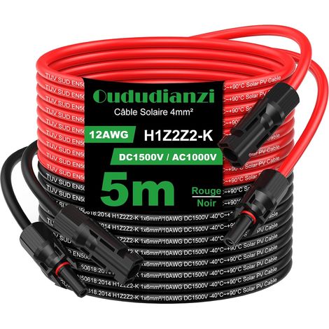 Solar Cable 6 mm²/4 mm², Solar Panel Cable 1/2/3/5/8/10/15/20/30 m, Extension Cable for Solar Panels Systems (4mm² 5 m)