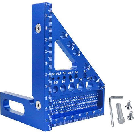 Équerre 3D Multi-Angle Equerre de Menuiserie, Multifonctionnel en Aluminum Règle de Menuisier Triangulaire de 22.5 à 90 Degrés (Bleu) (1/5)