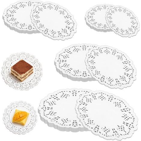 BOED 560 Pièces Napperon Papier Dentelle 4 Tailles Napperon en Papier Rond Papier Rond en Dentelle Blanche Napperons Dentelle Jetables pour Mariage Anniversaire Gâteau Desserts Décoration de Table (1/5)