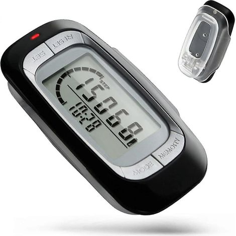 Podomètre de marche avec clip, podomètre 3D simple et précis, compte les pas, les kilomètres et les calories brûlées (noir) (1/5)