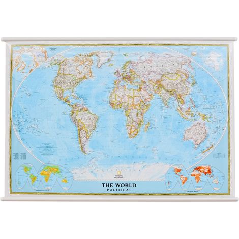 Carte murale politique du monde à l'échelle 1:31 854 000. Plastification brillante. National Geographic (1/5)