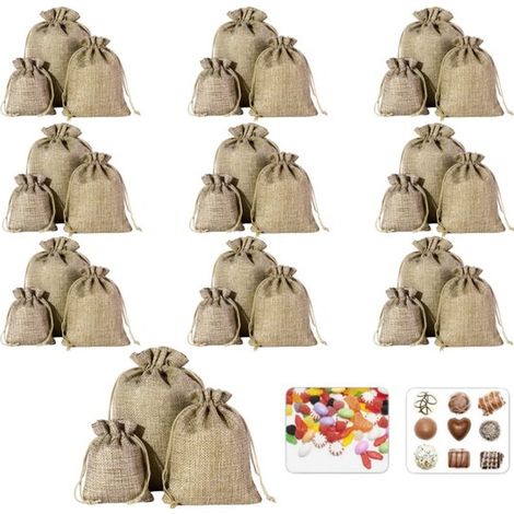 Set di 30 sacchetti in lino con coulisse, disponibili in 3 misure (10 sacchetti per misura). Sacchetti regalo/contenitori in lino. Piccoli sacchetti in tessuto. (1/5)