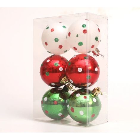 Bemalte Weihnachtskugeln (6 cm) – Sortiment in Grün, Rot und Weiß zur Dekoration des Weihnachtsbaums (1/4)