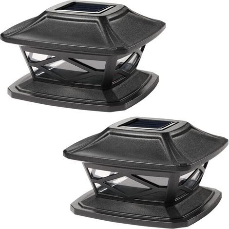 2 lampes solaires en forme de colonne avec chapeau, étanches, LED – Pour clôtures et décorations jardin, style moderne, noir, allumage automatique au crépuscule, idéal bordures (1/3)