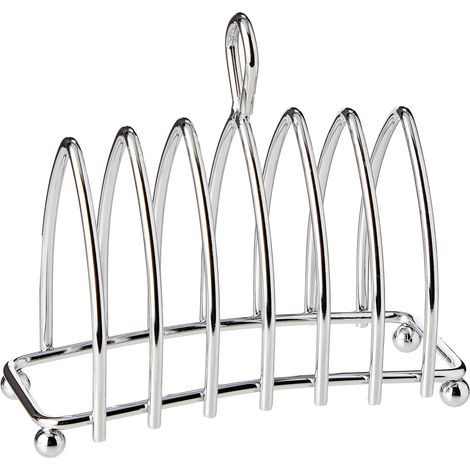 1 Porte-tartines,6 fentes,acier chromé,design fer à cheval,poignée de transport,pieds anti-rayures,cuisine,salle à manger (1/5)