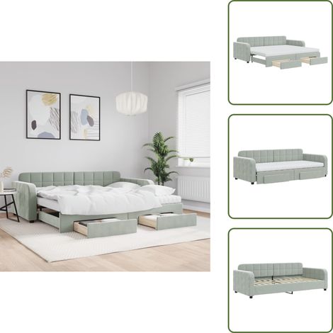 vidaXL Tagesbett Ausziehbar mit Schubladen Hellgrau 90x200 cm Samt (1/5)