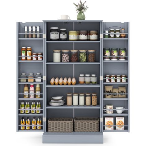 COSTWAY Kitchen Storage Cabinet Freestanding Buffet Cupboards Sideboard-Grey (1/5)