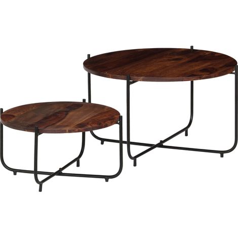 Set tavolino set da 2 in legno massello 60 x 35 cm marrone 020042120