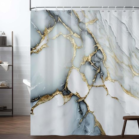 Rideau de Douche en marbre Blanc, Rideau de Douche de Salle de Bain de Luxe Moderne Abstrait Blanc Ivoire 150x200cm Rideau de Salle de Bain imperméable en Tissu avec 12 Crochets (1/4)