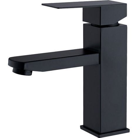 Wasserhahn Bad Schwarz Badarmatur Warm und Kalt Waschbecken Armatur Mischbatterie Einhandmischer Gäste WC Waschtischarmatur Schwarz (1/5)